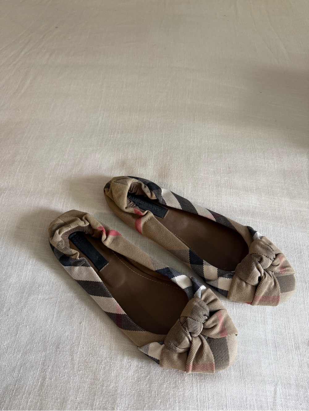Burberry Tan Plaid Knot Ballet Flats